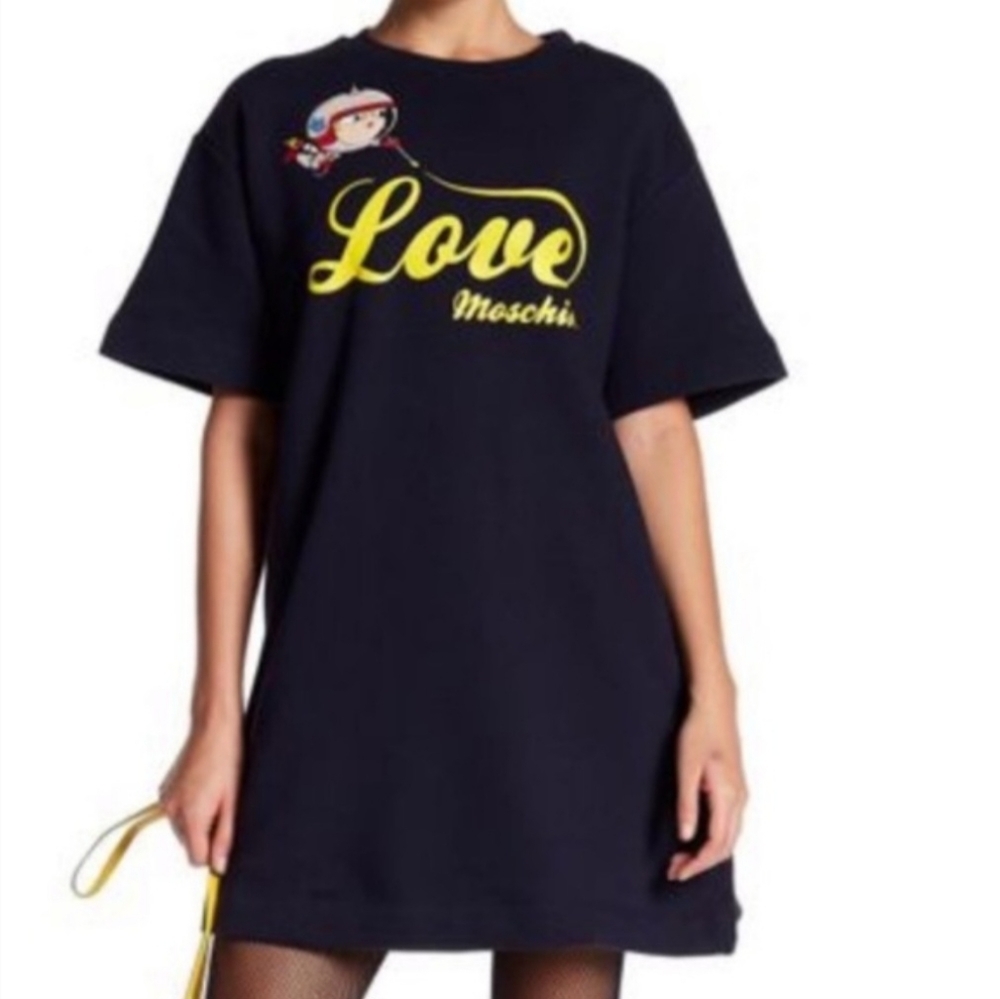 Love Moschino Navy Graphic T-Shirt Dress Size Small